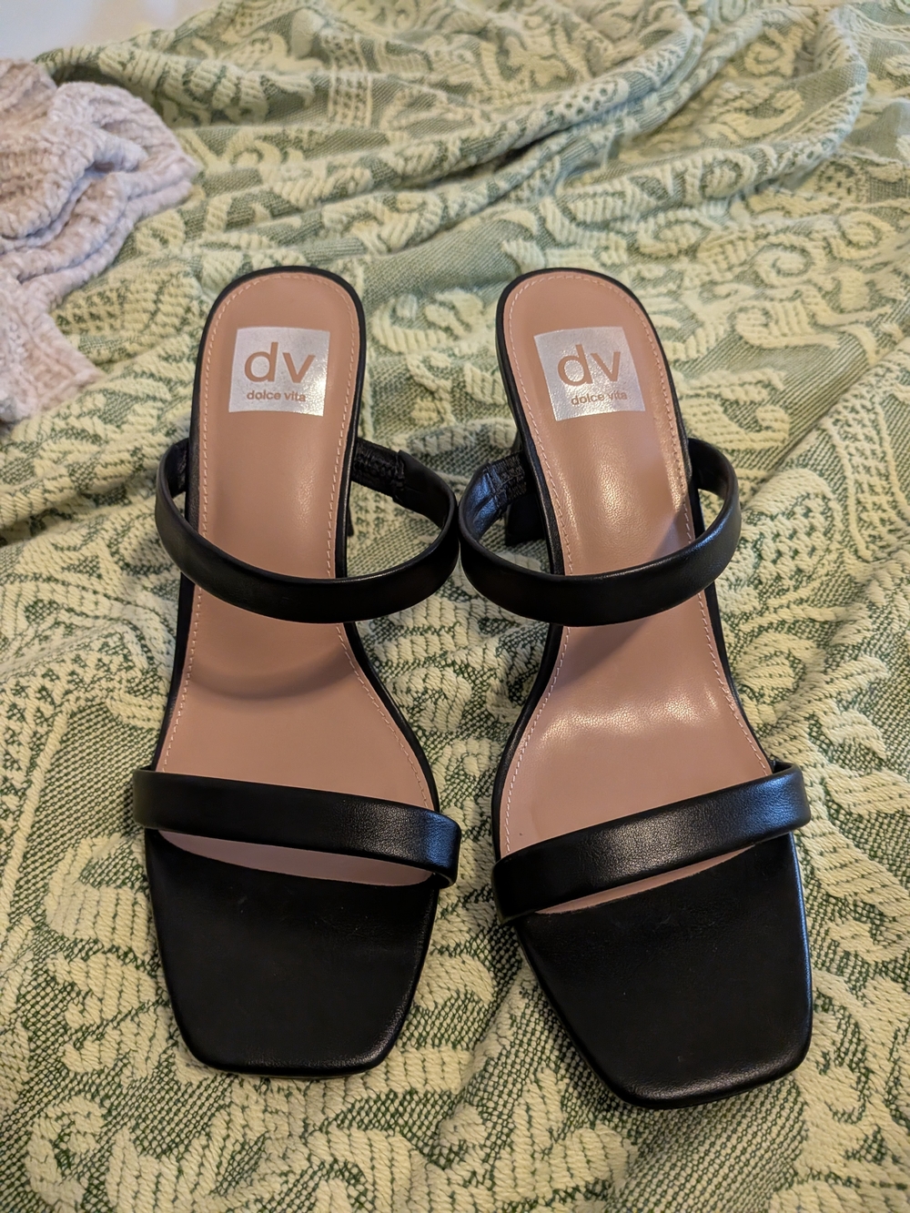 Dolce Vita Black Double-Strap Square-Toe Heels